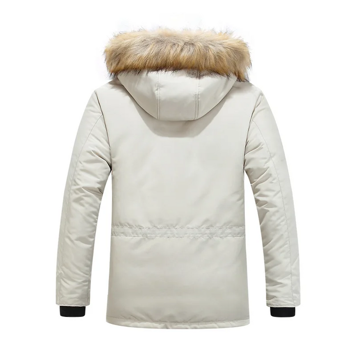 Heren parka winterjas met bont capuchon en warme voering