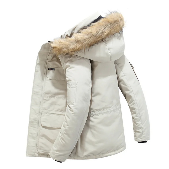 Heren parka winterjas met bont capuchon en warme voering