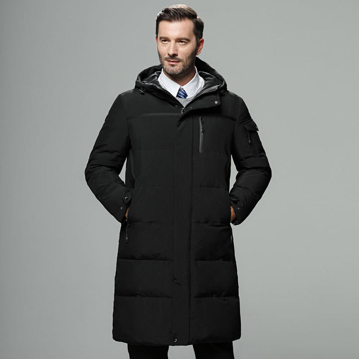 Heren parka winterjas lang model met capuchon en ritssluiting