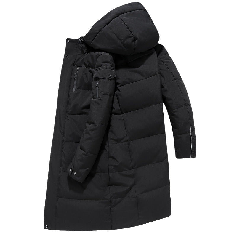 Heren parka winterjas lang model met capuchon en ritssluiting