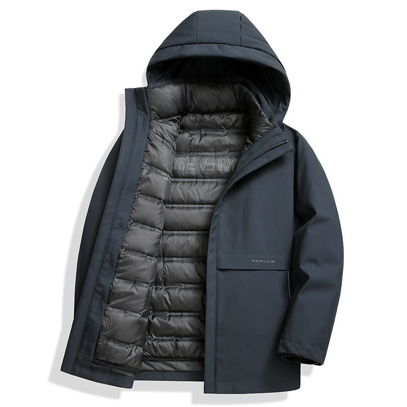 Heren - Winter donsjack - Gevoerde, winddichte parka met capuchon - Warme outdoorjas voor koude dagen