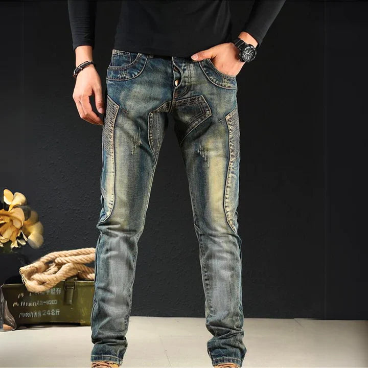 Heren - Gepatchte Denim Jeans - Comfortabel & Duurzaam - Klassieke Stijl voor Elke Gelegenheid