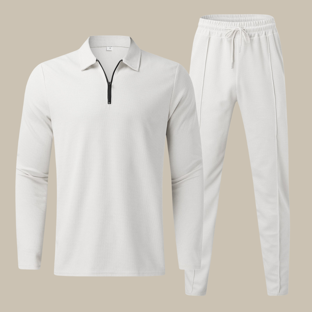 Luxe 2-delige heren set met longsleeve polo en jogger