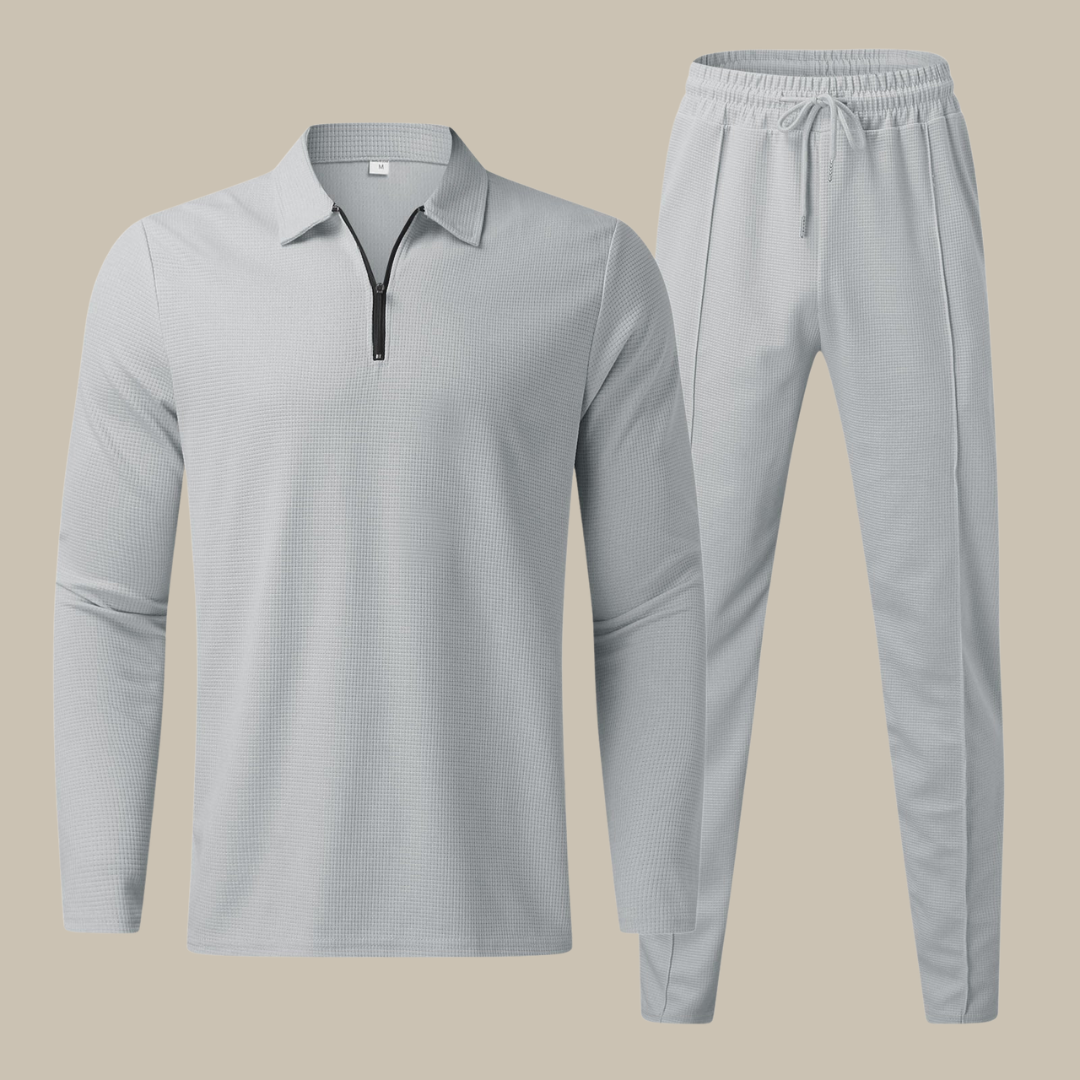 Luxe 2-delige heren set met longsleeve polo en jogger