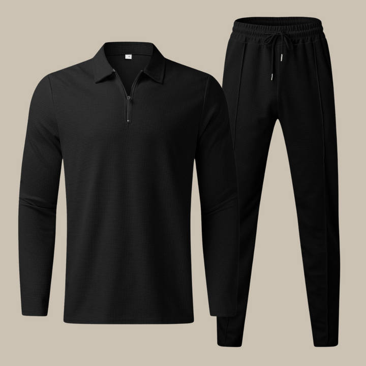 Luxe 2-delige heren set met longsleeve polo en jogger