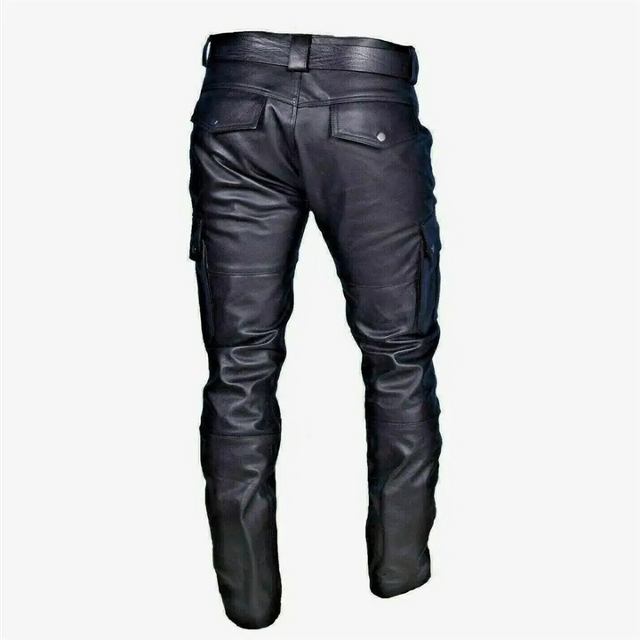 Modieuze leren broek met zakken, robuuste afwerking