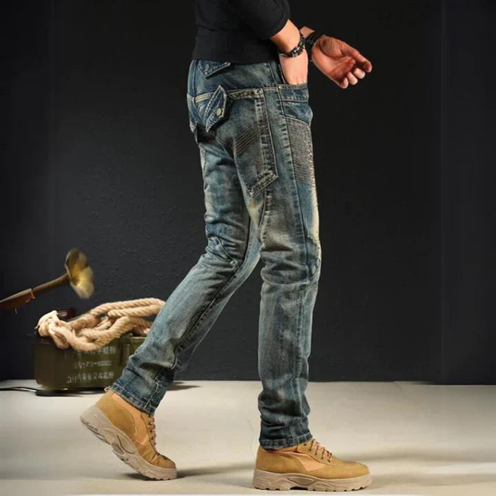 Heren - Gepatchte Denim Jeans - Comfortabel & Duurzaam - Klassieke Stijl voor Elke Gelegenheid