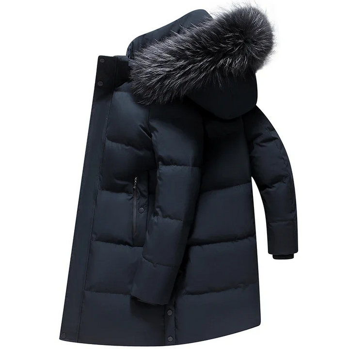 Heren parka winterjas met bont capuchon en ritsen