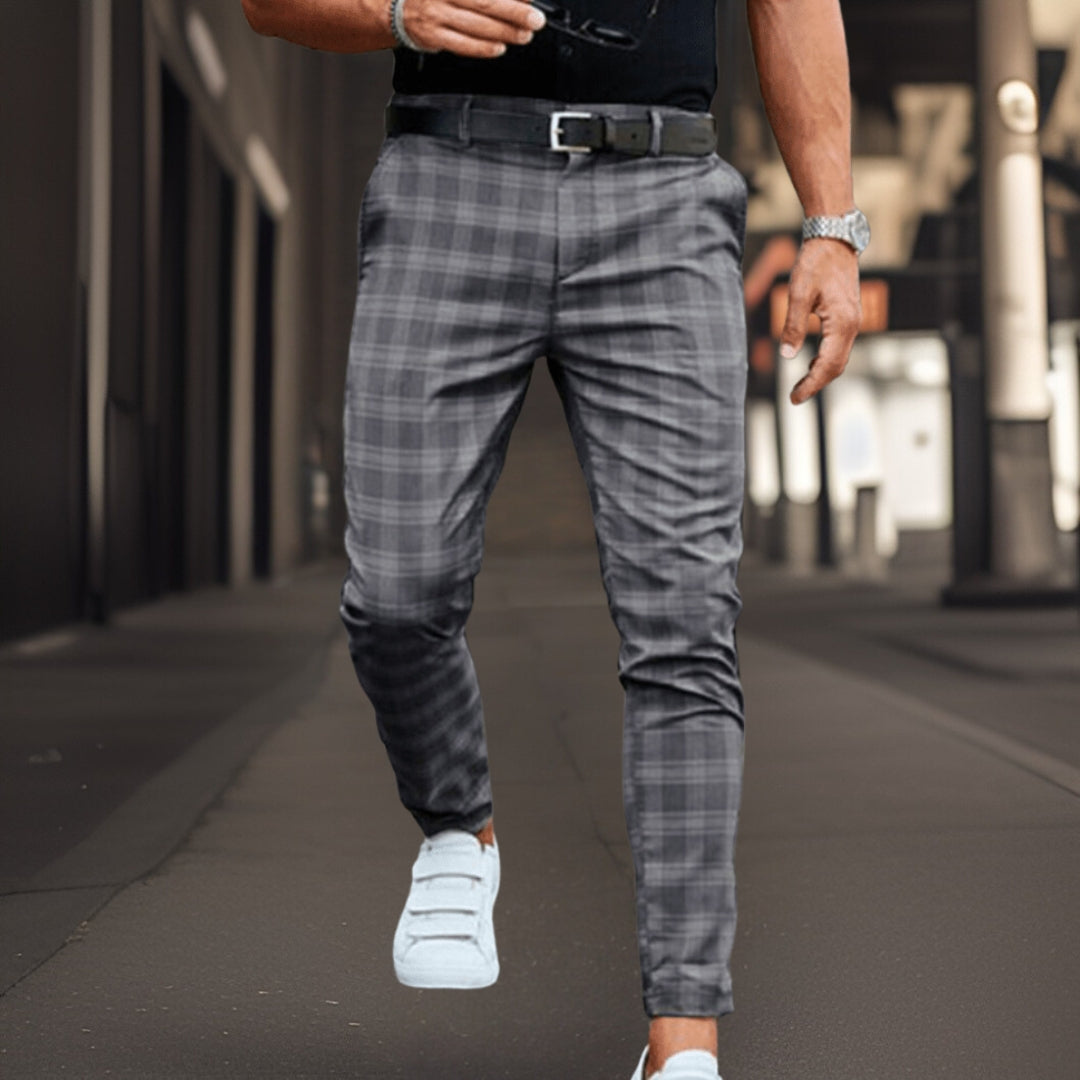 Heren - Slim Fit Broek - Geruit Motief - Stijlvolle Casual Look voor Elke Gelegenheid