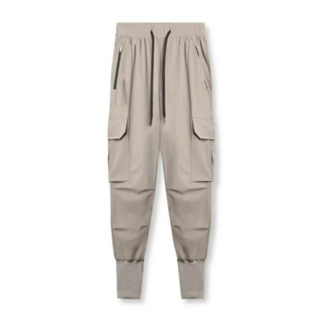 Beige kleur straight fit cargo broek met meerdere zakken heren