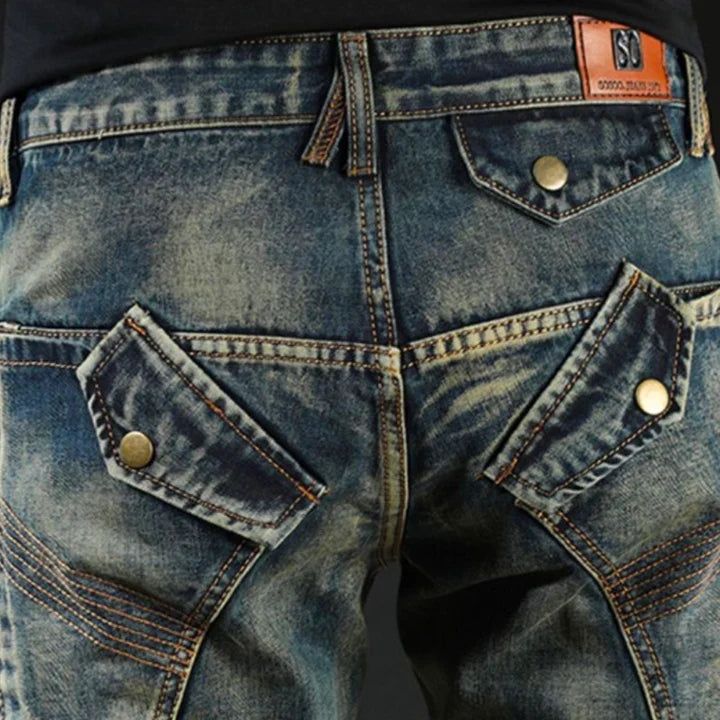 Heren - Gepatchte Denim Jeans - Comfortabel & Duurzaam - Klassieke Stijl voor Elke Gelegenheid