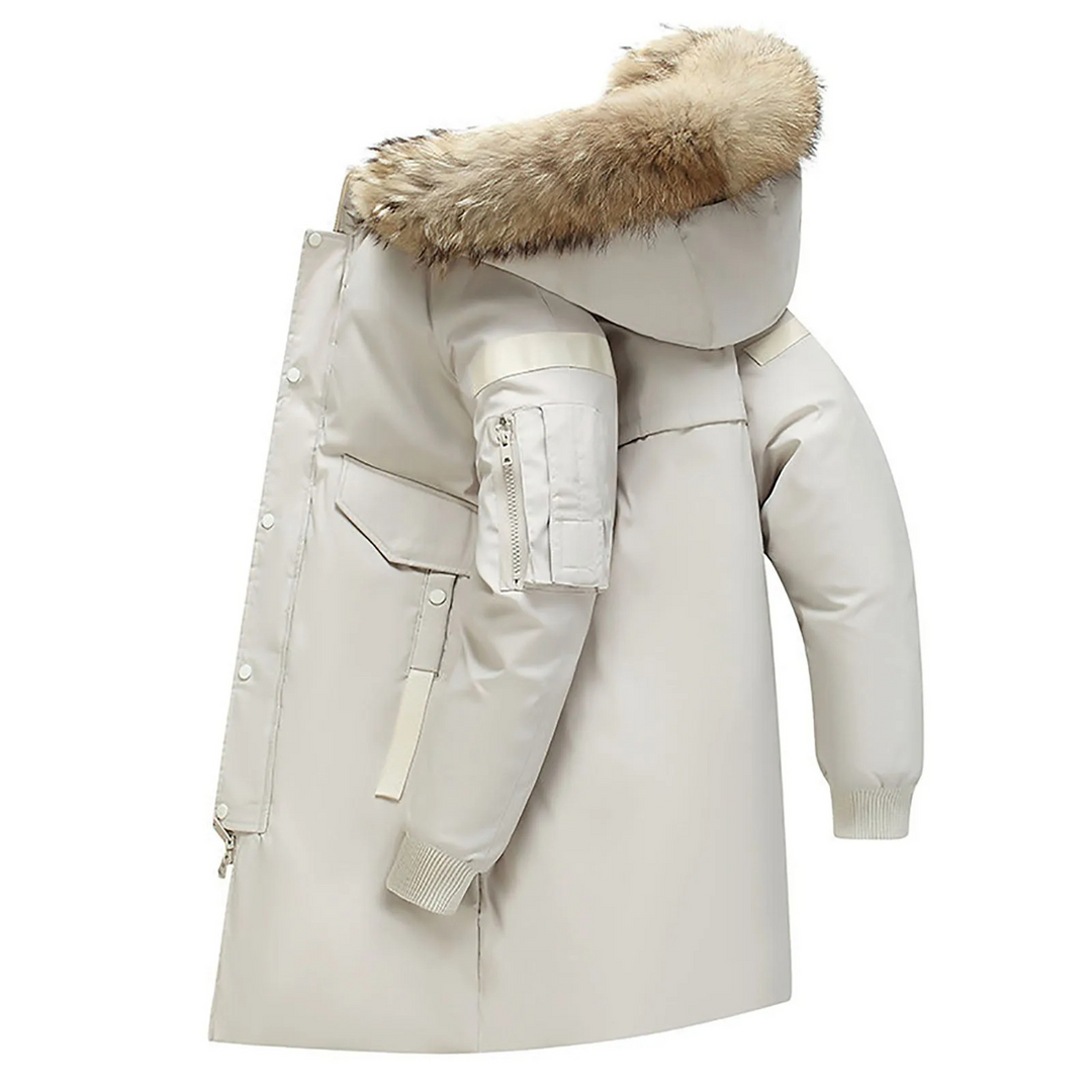 Heren parka winterjas met bont capuchon en knoopsluiting