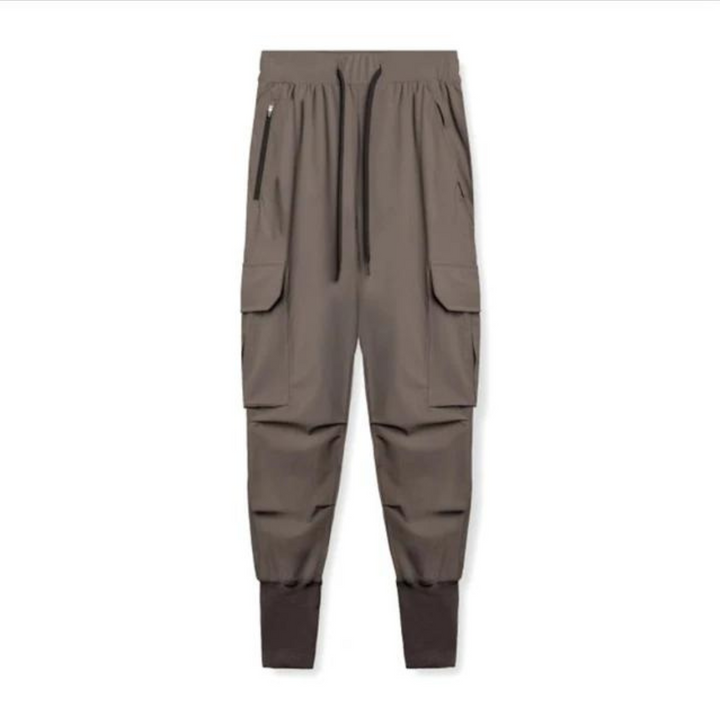 Beige kleur straight fit cargo broek met meerdere zakken heren