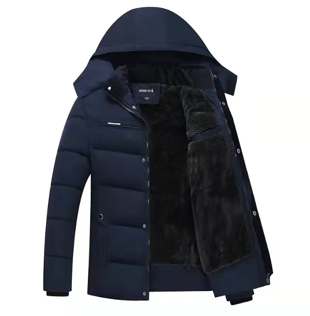 Heren winterjas met capuchon, gewatteerd en fleece gevoerd - Perfect voor koude dagen