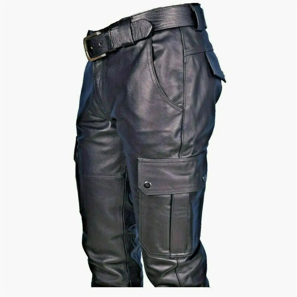 Modieuze leren broek met zakken, robuuste afwerking