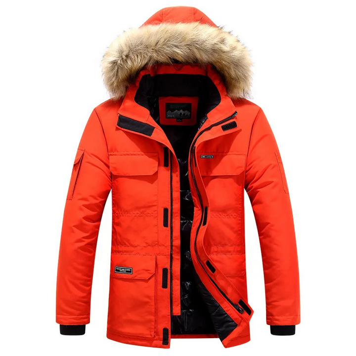 Heren parka winterjas met bont capuchon en warme voering