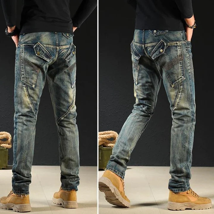 Heren - Gepatchte Denim Jeans - Comfortabel & Duurzaam - Klassieke Stijl voor Elke Gelegenheid