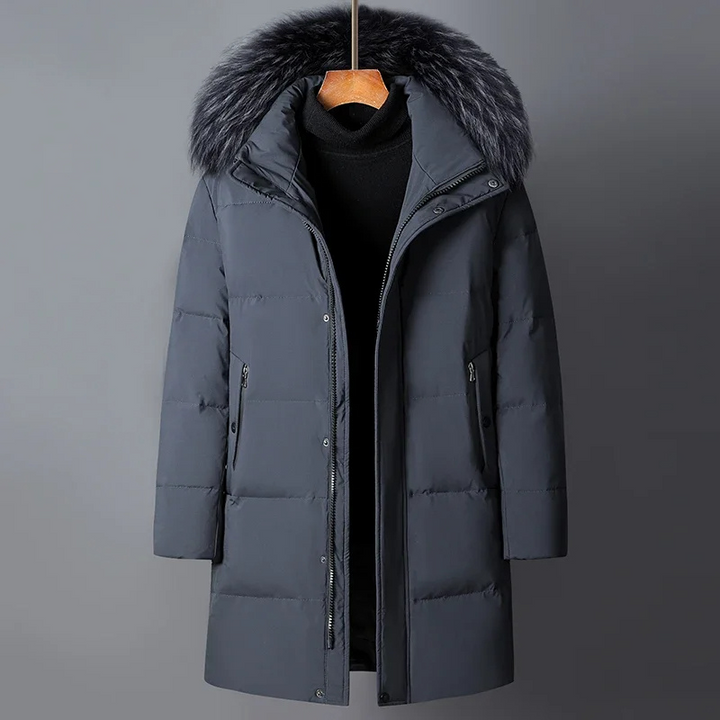 Heren parka winterjas met bont capuchon en ritsen