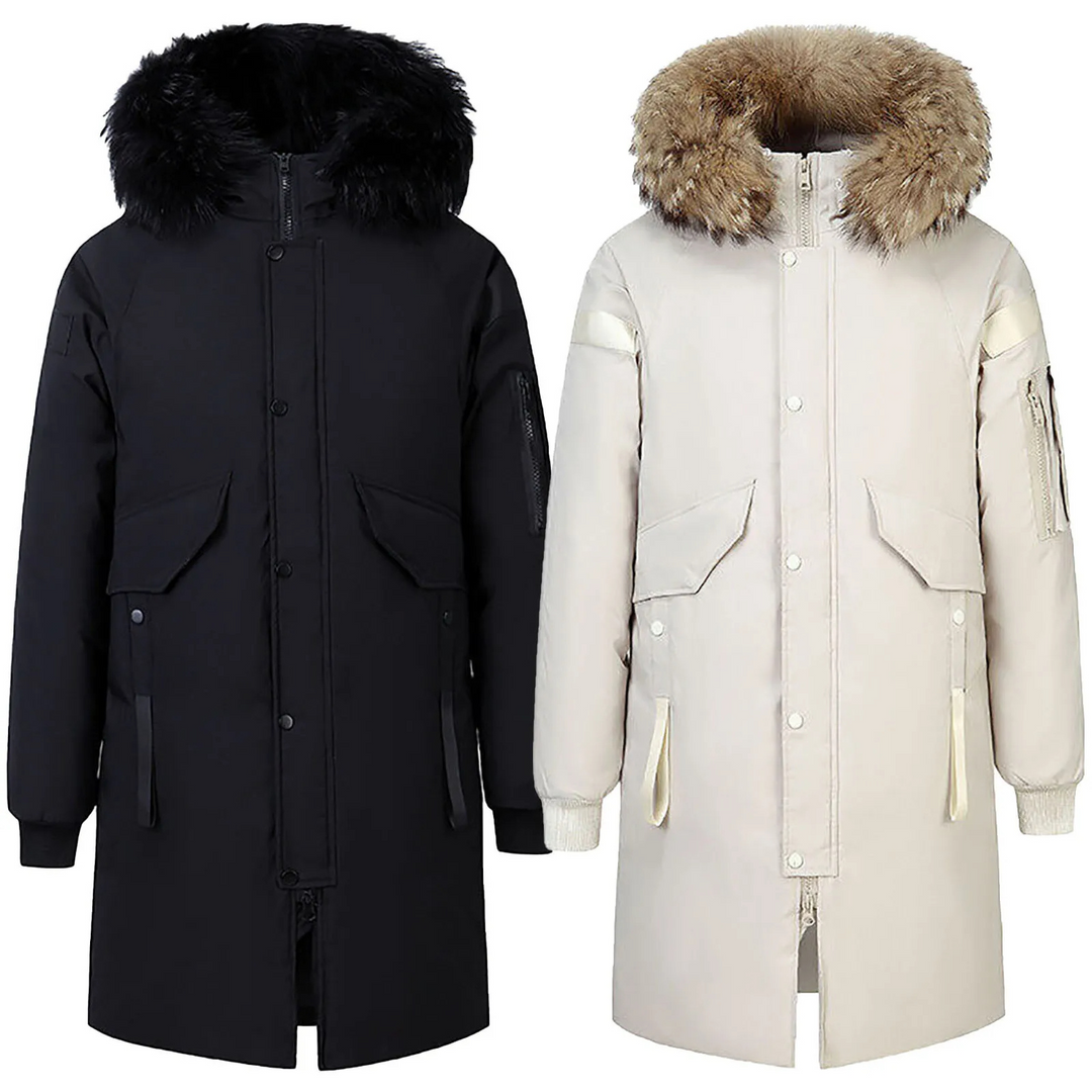 Heren parka winterjas met bont capuchon en knoopsluiting