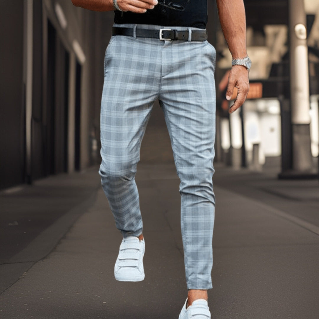 Heren - Slim Fit Broek - Geruit Motief - Stijlvolle Casual Look voor Elke Gelegenheid