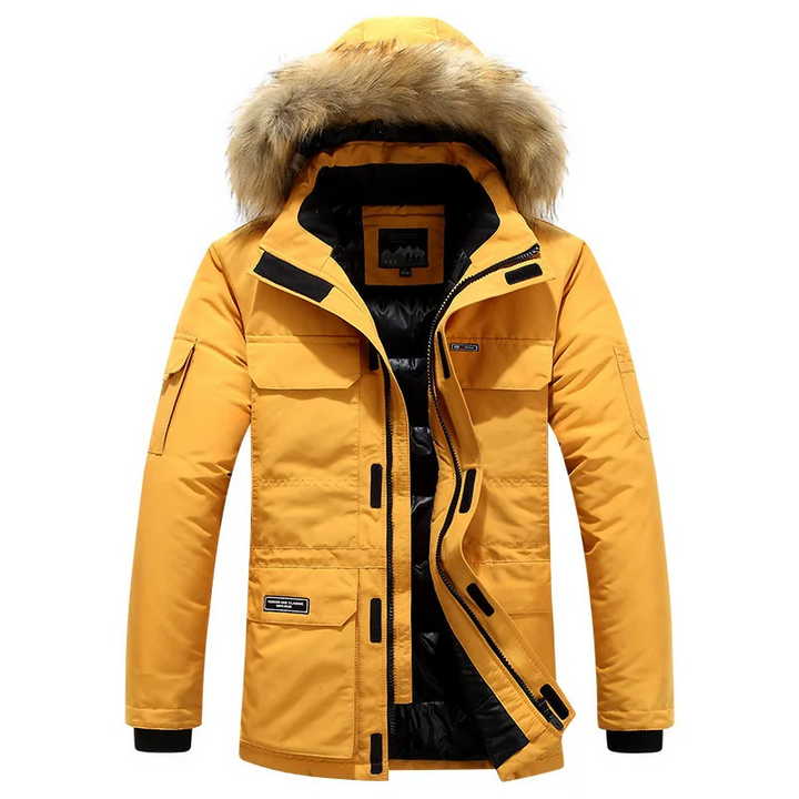 Heren parka winterjas met bont capuchon en warme voering