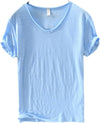 Heren - Shirt met V-hals - Linnen Katoenmix - Stijlvolle Vrijetijdskleding voor Comfort en Klasse
