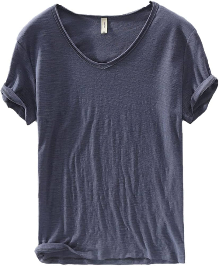 Heren - Shirt met V-hals - Linnen Katoenmix - Stijlvolle Vrijetijdskleding voor Comfort en Klasse