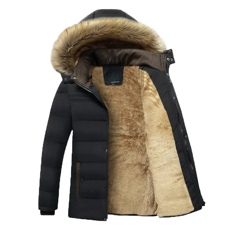 Heren parka winterjas warm gevoerd met capuchon en ritssluiting