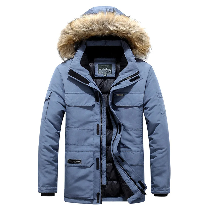 Heren parka winterjas met bont capuchon en warme voering