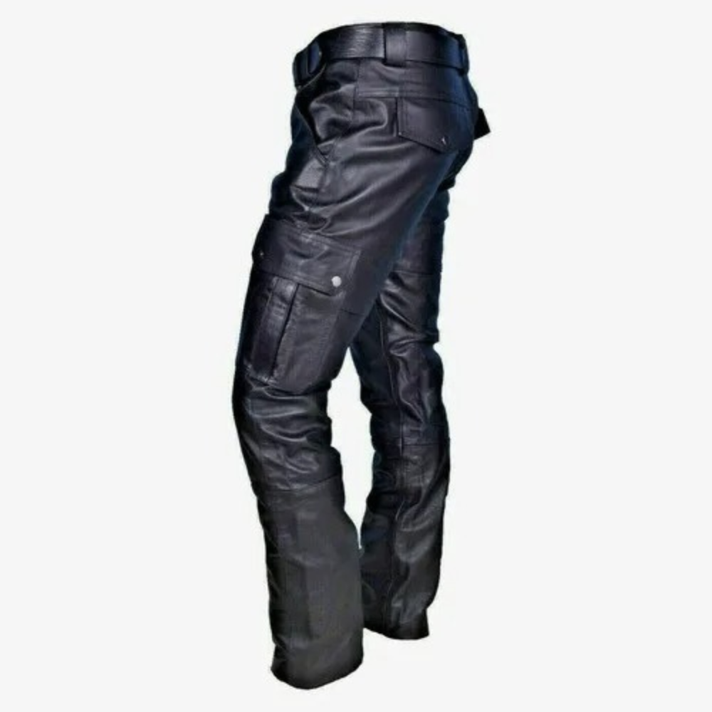 Modieuze leren broek met zakken, robuuste afwerking