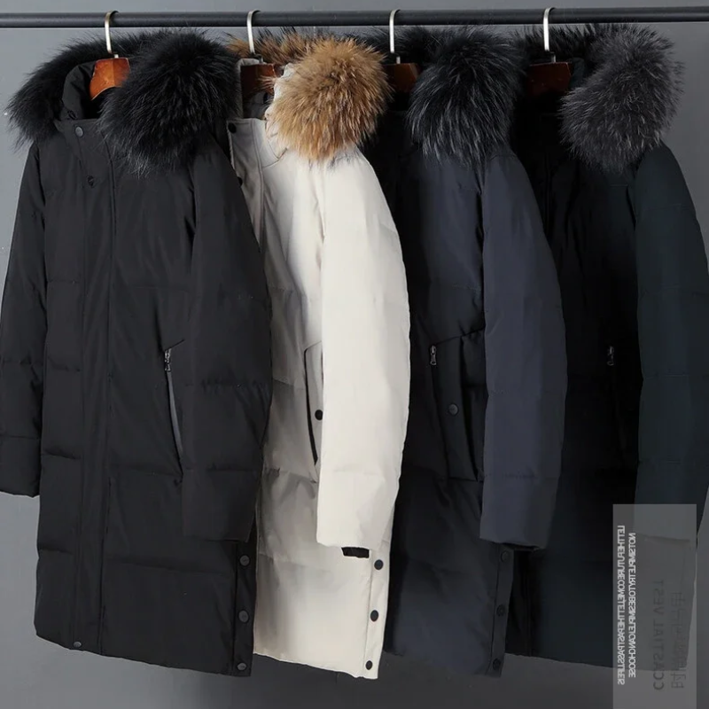 Heren parka winterjas met bont capuchon en ritsen