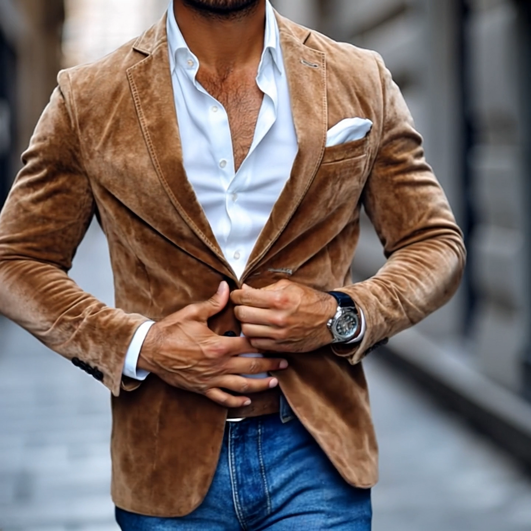 Heren - Casual Blazer - Effen Suède - Stijlvol Notch Lapel Ontwerp met Twee Knopen voor elke Gelegenheid