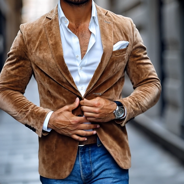 Heren - Casual Blazer - Effen Suède - Stijlvol Notch Lapel Ontwerp met Twee Knopen voor elke Gelegenheid