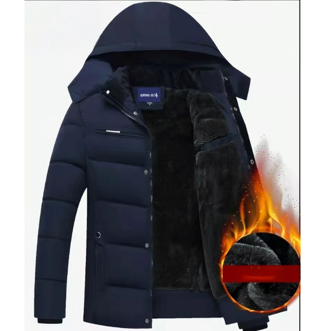 Heren winterjas met capuchon, gewatteerd en fleece gevoerd - Perfect voor koude dagen