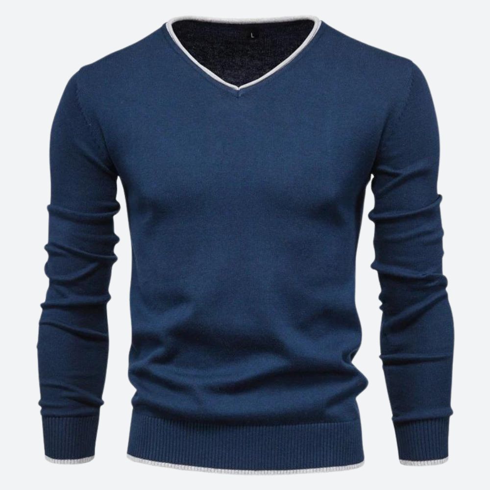 Heren - Slim Fit V-hals Trui - Comfortabele Katoenmix - Perfecte Casual Look voor Elk Seizoen