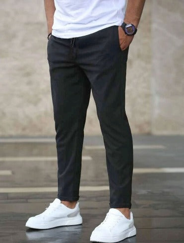 Heren - Premium Stretch Slim Fit Broek met Trekkoord - Comfortabele Effen Kleur - Ideaal voor Elke Gelegenheid