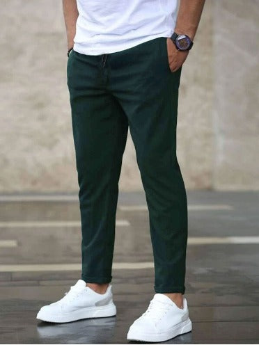 Heren - Premium Stretch Slim Fit Broek met Trekkoord - Comfortabele Effen Kleur - Ideaal voor Elke Gelegenheid