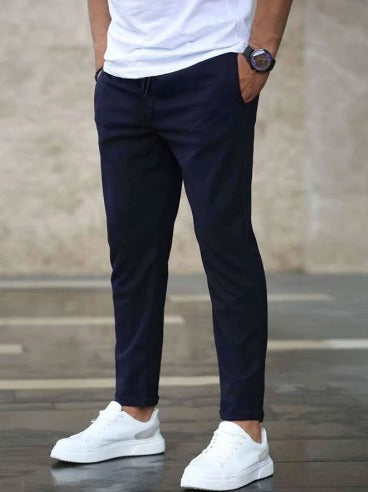 Heren - Premium Stretch Slim Fit Broek met Trekkoord - Comfortabele Effen Kleur - Ideaal voor Elke Gelegenheid