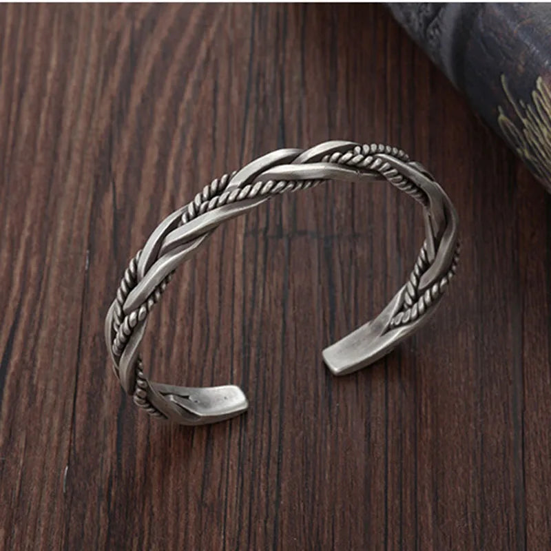 Gedraaide sterling zilveren armband met touw detail