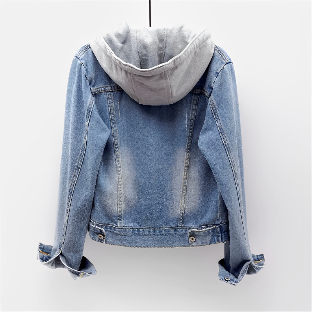 Denim jack met afneembare capuchon en lange mouwen