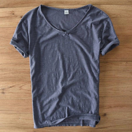 Heren - Shirt met V-hals - Linnen Katoenmix - Stijlvolle Vrijetijdskleding voor Comfort en Klasse