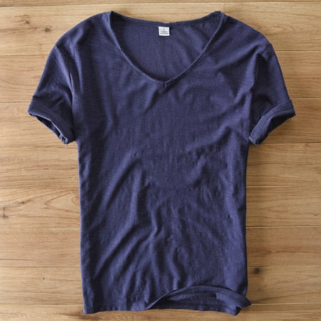 Heren - Shirt met V-hals - Linnen Katoenmix - Stijlvolle Vrijetijdskleding voor Comfort en Klasse