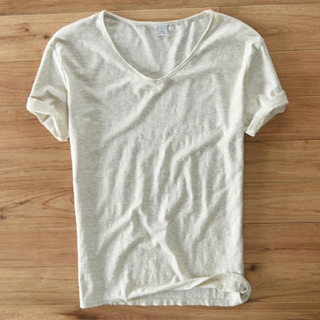 Heren - Shirt met V-hals - Linnen Katoenmix - Stijlvolle Vrijetijdskleding voor Comfort en Klasse