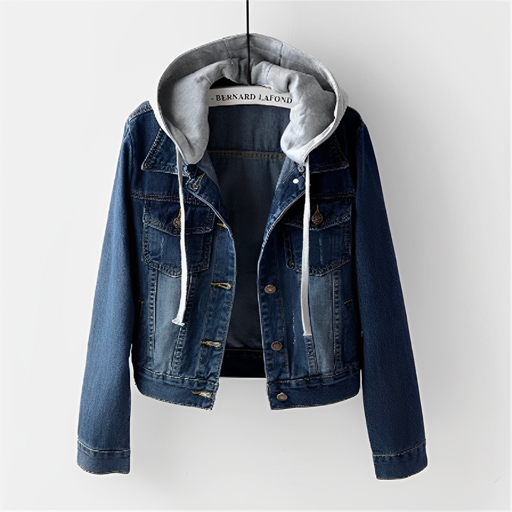 Denim jack met afneembare capuchon en lange mouwen