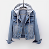 Denim jack met afneembare capuchon en lange mouwen