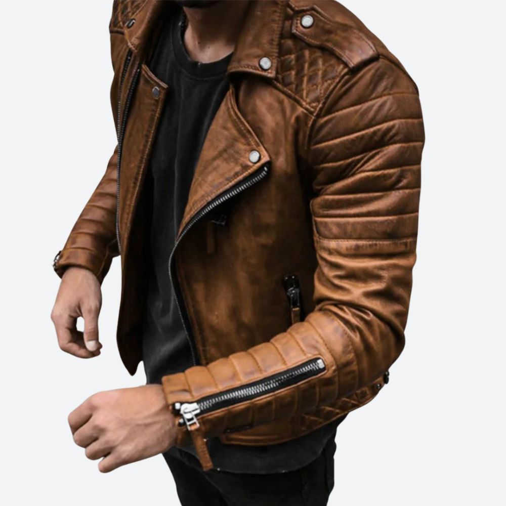 Heren - Bikerjack - Leren - Stoer leren bikerjack voor de moderne man met een edgy stijl