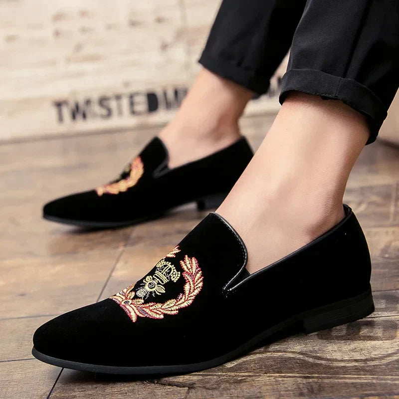 Stafford - Velvet Loafers with Embroidered Coat of Arms