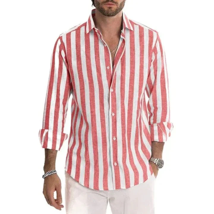 Heren - Ademend katoenen overhemd - Gestreept casual overhemd - Perfect voor elke gelegenheid