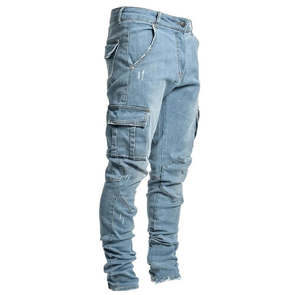 Multi-Pocket Denim Cargo Broek voor Heren