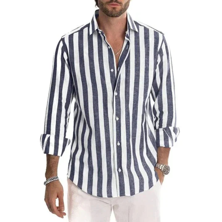 Heren - Ademend katoenen overhemd - Gestreept casual overhemd - Perfect voor elke gelegenheid